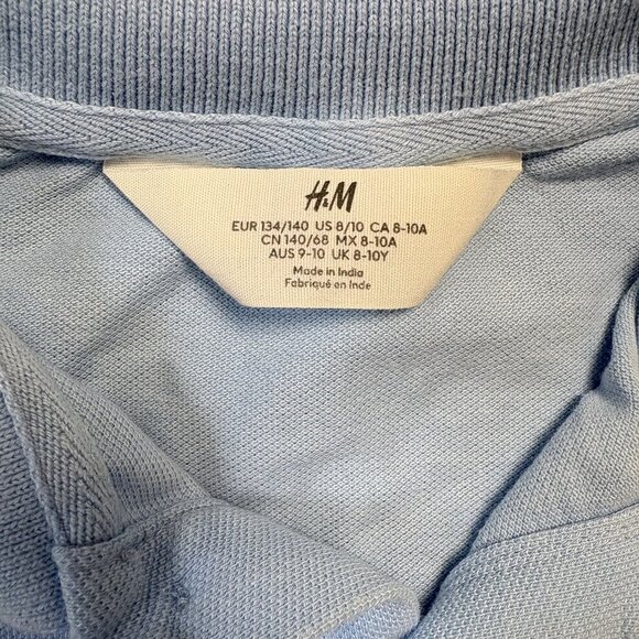 H&M Polo Shirt Boys 9-10Y Blue Tennis Racket Embroidery 100% Cotton Short Sleeve - Picture 2 of 8
